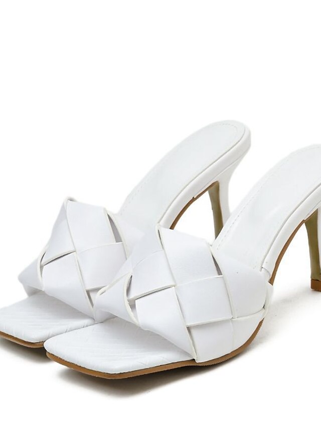  Damen Sandalen Täglich Einfarbig Stöckelabsatz Quadratischer Zeh Brautkleider schlicht PVC Halbschuhe Schwarz Weiß