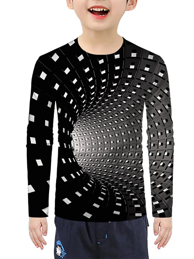 Boys 3D Optical Illusion T shirt Long Sleeve 3D Print Summer Active Basic Polyester Kids 3-12 Years Outdoor Daily