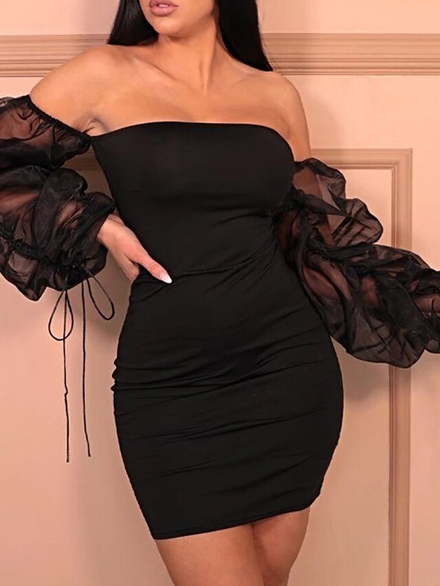  Women's Sheath Dress Maxi long Dress White Black Long Sleeve Solid Color Backless Ruched Mesh Summer Strapless Hot Sexy 2021 S M L