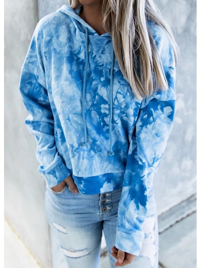  Women's Tie Dye Hoodie Pullover Other Prints Daily Going out Basic Casual Hoodies Sweatshirts  Blue Navy Blue