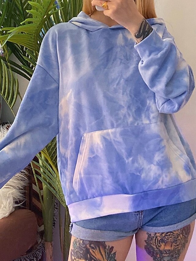  Damen Pullover Hoodie Sweatshirt Batik Alltag Grundlegend Kapuzenpullover Sweatshirts Blau Rosa Grün
