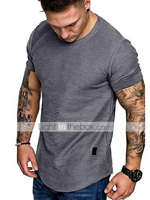  Homens Camiseta Gola Redonda Tecido Casual Manga Curta Roupa Simples Roupa de Esporte Casual Músculo