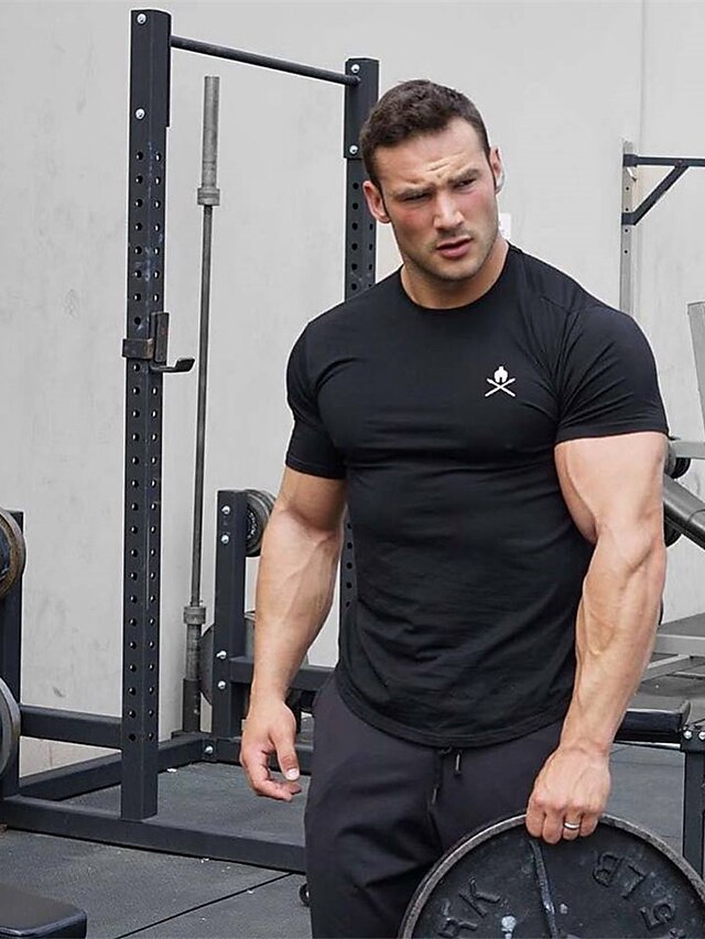  Men's Short Sleeve Workout Tops Running Shirt Tee Tshirt Top Athleisure Summer Cotton Breathable Soft Sweat Out Fitness Gym Workout Performance Running Training Sportswear Black Red Army Green Blue