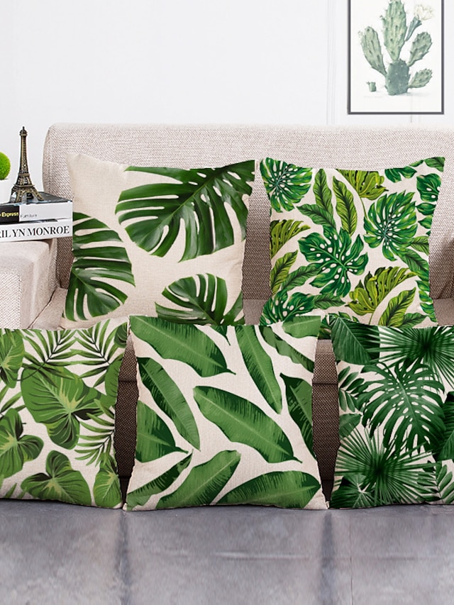  1 ensemble de 5 pcs feuille verte série botanique taie d'oreiller moderne décoratif taie d'oreiller taie d'oreiller taie d'oreiller pour chambre chambre canapé chaise voiture extérieur coussin pour