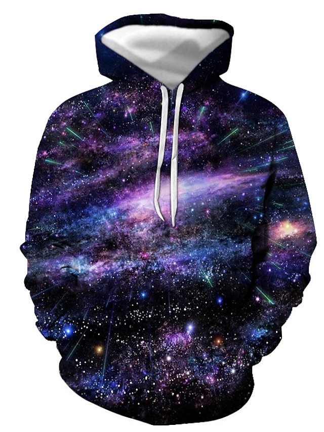  Men's Graphic Galaxy Star Print Pullover Hoodie Sweatshirt Daily Going out Casual Hoodies Sweatshirts  Purple Blushing Pink Army Green