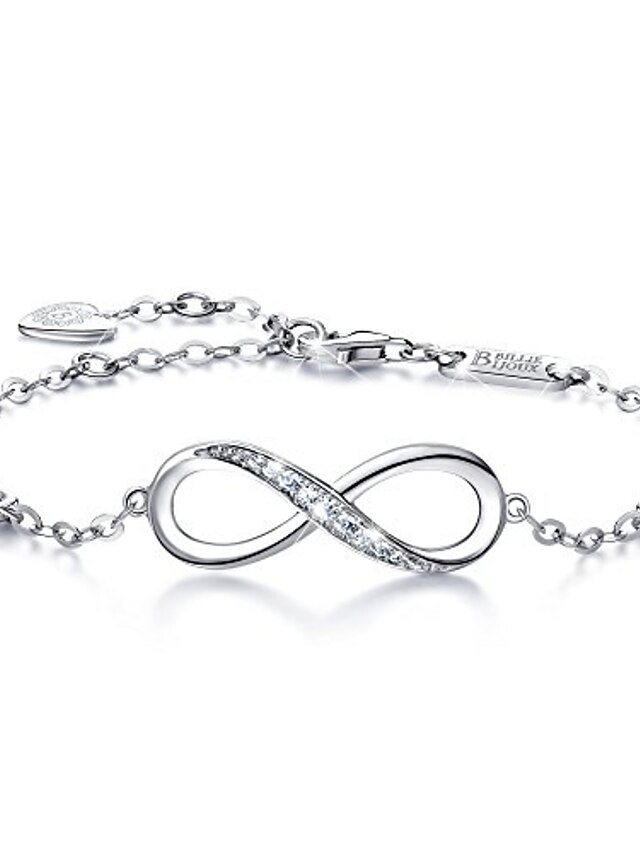  925 prata esterlina infinito símbolo do amor sem fim pulseira ajustável presente para meninas mulheres (prata a)