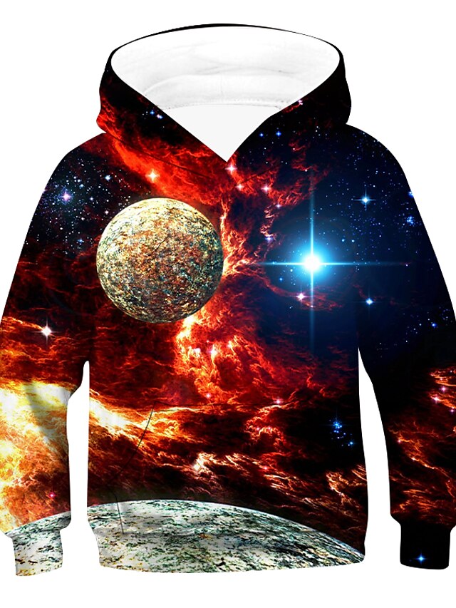  Boys 3D Galaxy Hoodie Long Sleeve 3D Print Fall Winter Active Basic Polyester Rayon Kids 2-12 Years Outdoor Daily Indoor