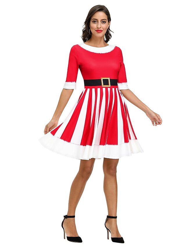  Women's A Line Dress Short Mini Dress Red Wine 3/4 Length Sleeve Print Print Fall Round Neck Vintage 2021 S M L XL