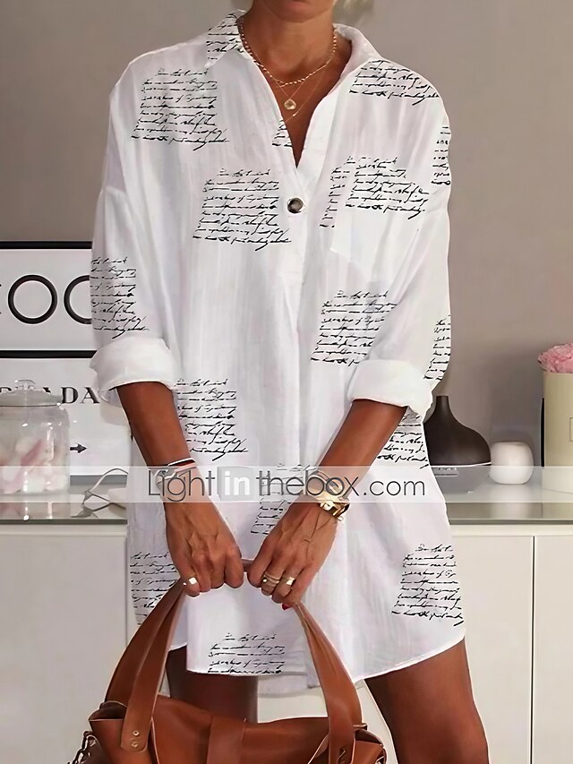  Women's Blouse Letter Daily Long Sleeve Blouse Shirt Shirt Collar White S