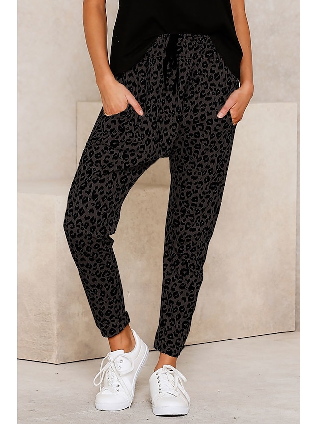  Women's Basic Quick Dry Daily Capri shorts Pants Leopard Ankle-Length White Khaki Dark Gray