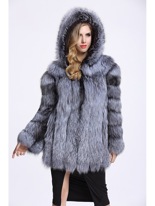  Dame Vinter Faux Fur Coat Normal Ensfarvet Fest Basale Grå S M L XL