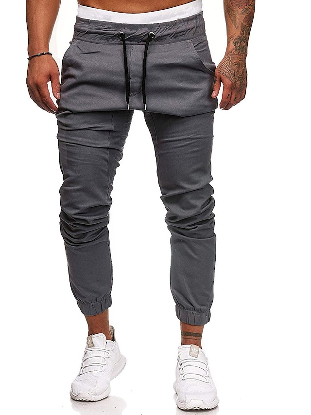  Men's Basic Drawstring Sweatpants Full Length Pants Micro-elastic Daily Going out Solid Colored Mid Waist Slim Army Green Black Khaki Dark Gray M L XL XXL 3XL / Fall / Winter