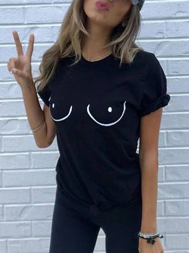  Mujer Camiseta Gráfico Texto Estampados Estampado Escote Redondo Básico Tops 100% Algodón Blanco Negro