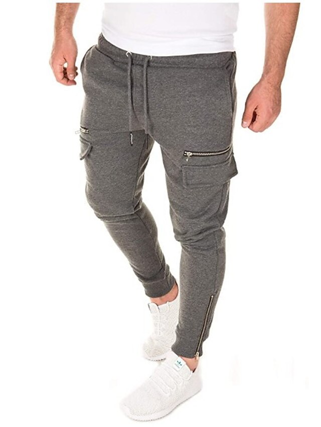  Men's Slim Sweatpants Pants Solid Colored Full Length Black Light gray Dark Gray / Fall