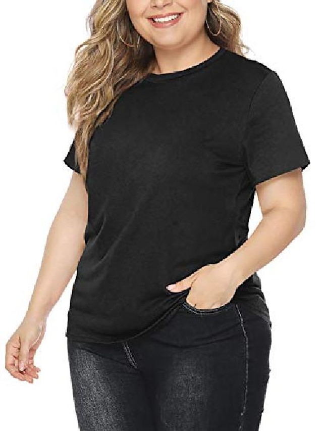  feminino plus size tops camisetas de manga curta camisetas de gola redonda& # 40; preto, xl& # 41;