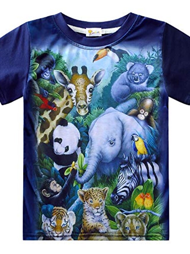  Kid's Boys' T shirt Short Sleeve Animal Cat Dinosaur zoo Children Tops Summer Chic & Modern
