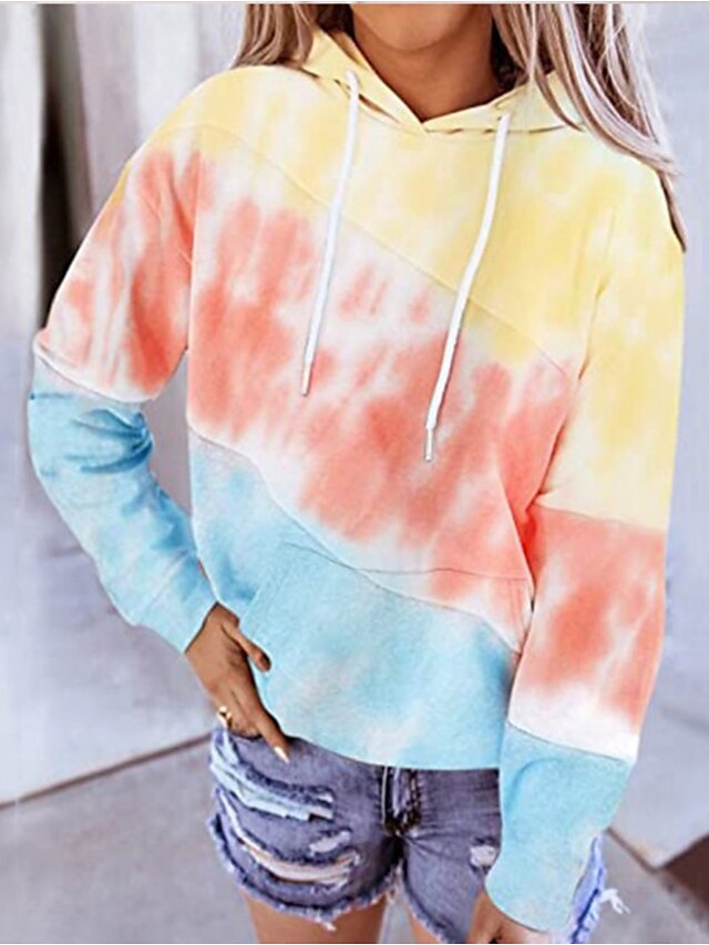  Women's Pullover Hoodie Sweatshirt Tie Dye Daily Going out Other Prints Basic Casual Hoodies Sweatshirts  Blue Yellow Brown
