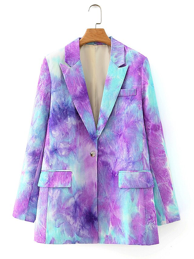  Single Breasted One-button Women's Blazer Notch lapel collar Tie Dye Purple / Khaki S / M / L