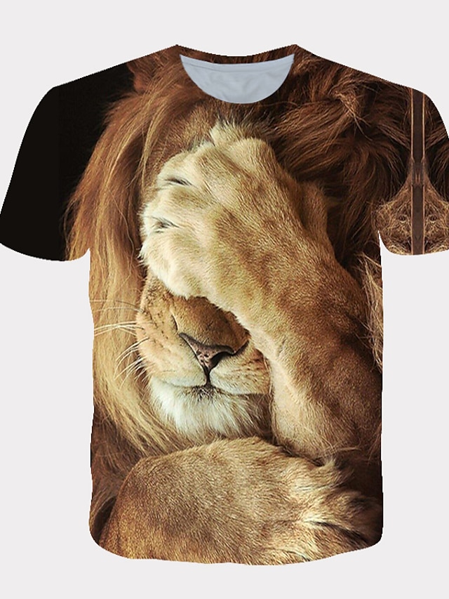  Men's Shirt T shirt Tee Tee Graphic Animal Lion Paw Round Neck White Yellow Orange 3D Print Daily Holiday Short Sleeve Print Clothing Apparel Streetwear Exaggerated Cool