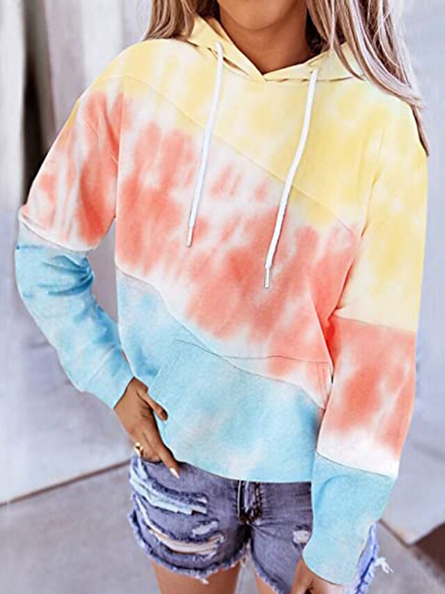  Women's Hoodie Pullover Tie Dye Hoodie Color Block Sport Athleisure Hoodie Top Long Sleeve Warm Soft Oversized Comfortable Plus Size Everyday Use Daily Exercising / Winter