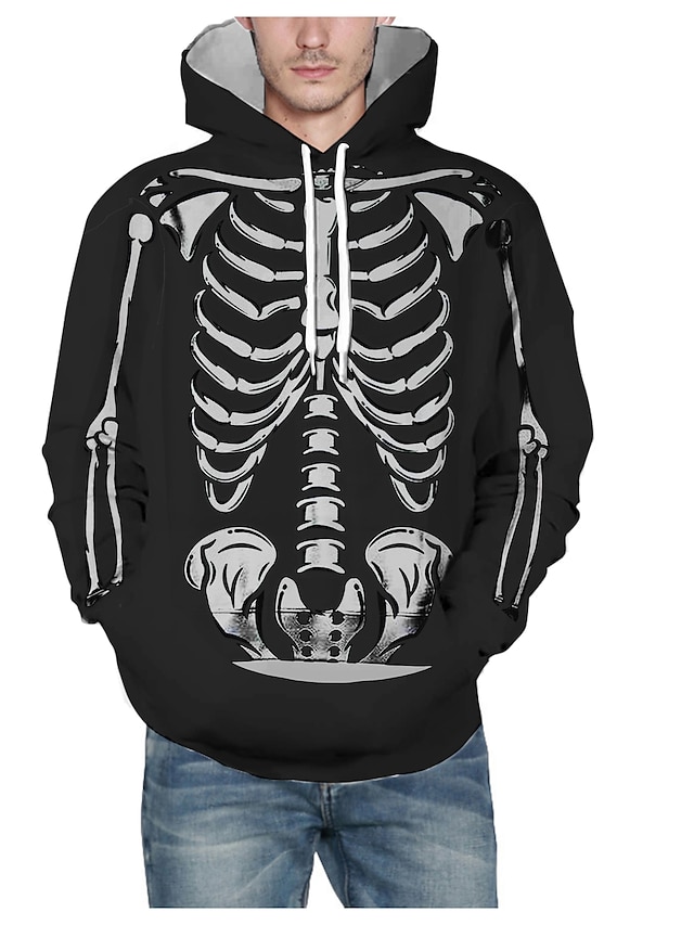  Men's Graphic Skull Pullover Hoodie Sweatshirt 3D Print Halloween Daily Basic Hoodies Sweatshirts  Black