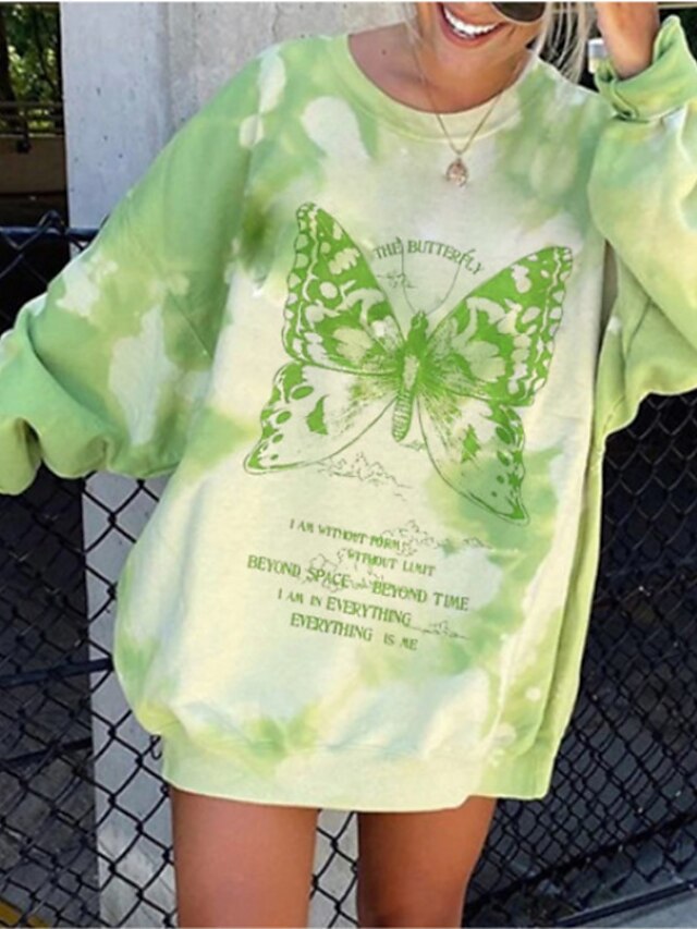  Damen Grafik Text Buchstabe Pullover Sweatshirt überdimensional Andere Drucke Täglich Grundlegend Kapuzenpullover Sweatshirts Grün