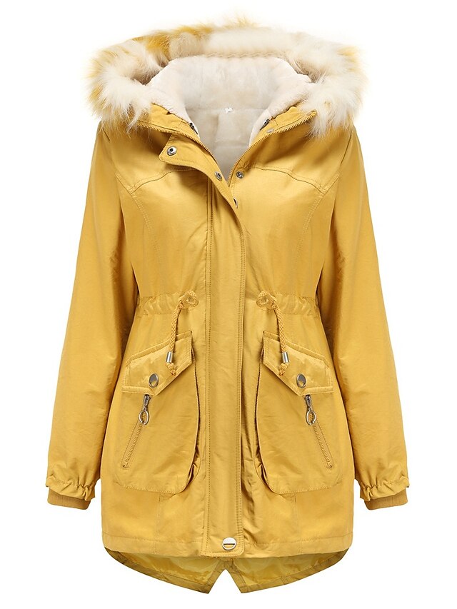  Women's Parka Long Coat Loose Jacket Solid Colored Yellow Blushing Pink Army Green