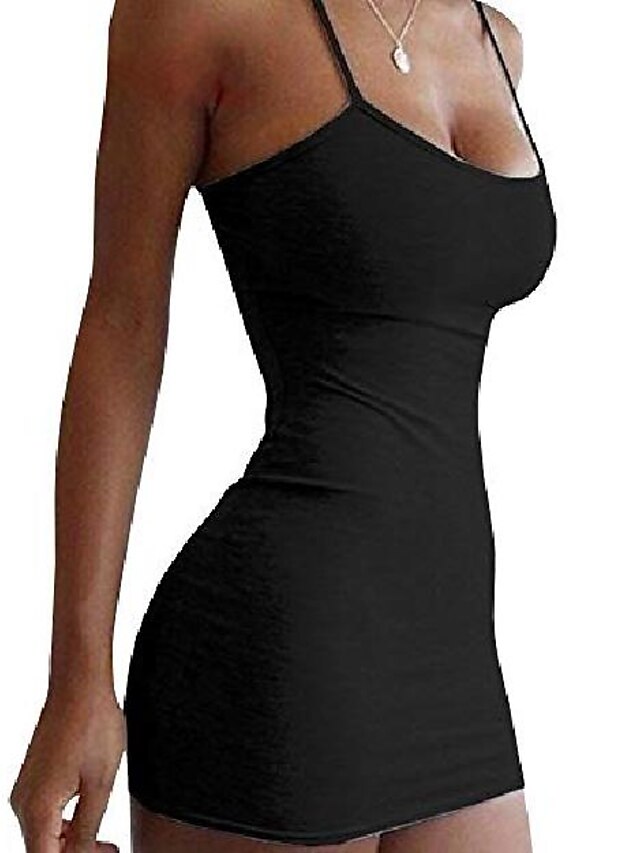  mulheres vestidos de verão vestido sexy com alça espaguete mini bodycon (médio, preto)