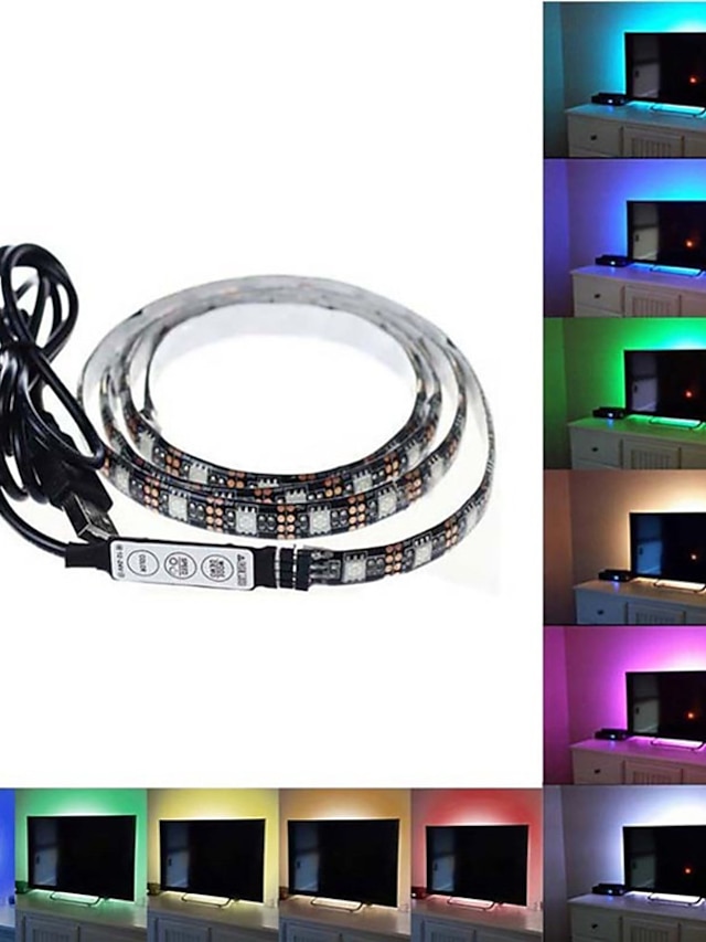  led stripe lys sett fleksibel lampe 1m 2m 3m 4m 5m tape diode smd 5050 dc5v desk screen tv bakgrunnsbelysning usb kabel 3 key control ip65