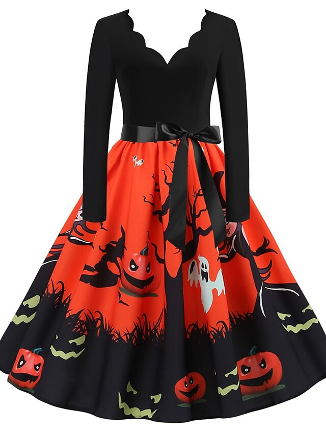 Women's Halloween Patchwork A-Line Dress