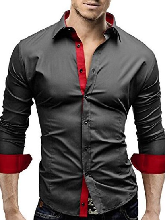  Chemise Homme Col Manches Longues Noir et Blanc Saphir Bleu marine Noir rouge Blanche Mélange de Coton Standard Vêtement de rue