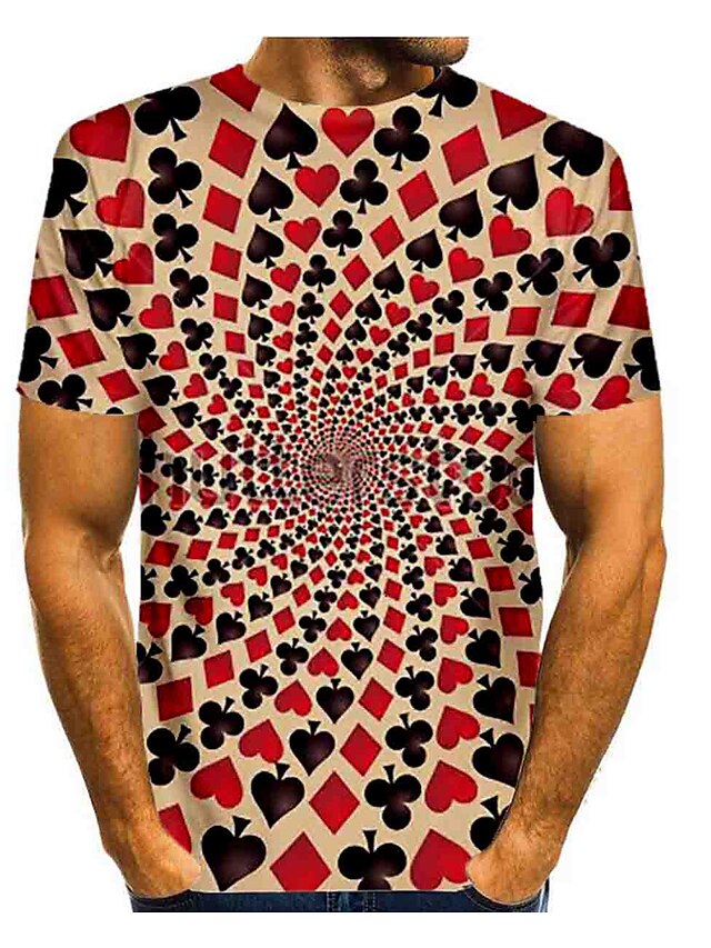  Men's T shirt Graphic Optical Illusion 3D Print Round Neck Daily Short Sleeve Tops Basic Yellow