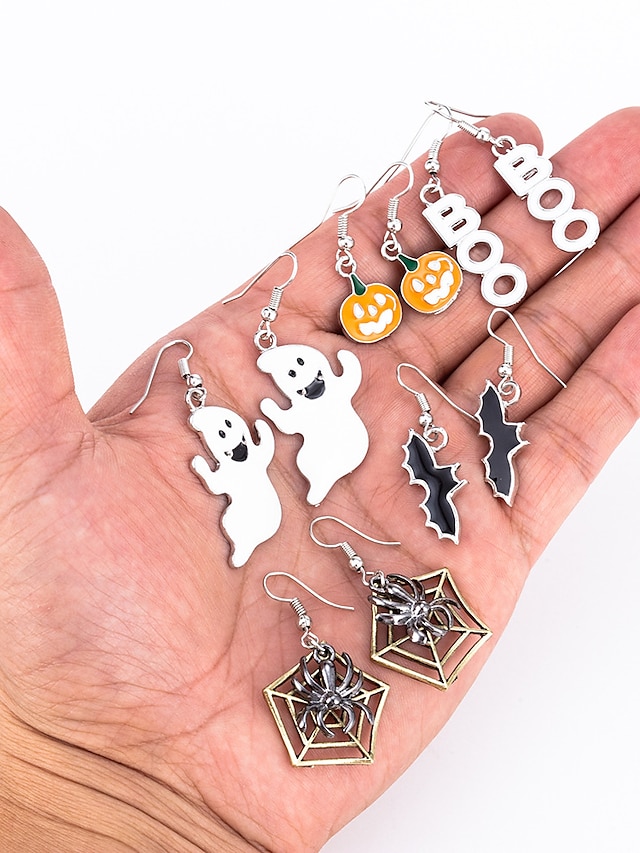 Women's Earrings Hollow Out Pumpkin Spiders Bat Fashion Holiday Punk Daily Cute Halloween Alloy Earrings Jewelry Beige / White / White / Black For Party Halloween Daily Carnival Masquerade Holiday