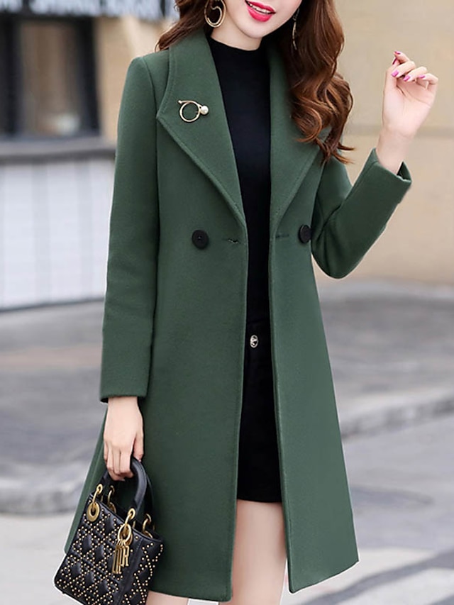  Women's Coat Fall Winter Daily Valentine's Day Work Long Coat Warm Slim Casual Jacket Long Sleeve Oversized Plain Blue Pink Army Green