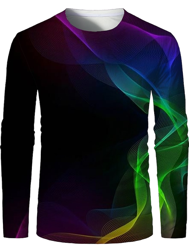  Men's T shirt Shirt Graphic Optical Illusion 3D Print Round Neck Plus Size Daily Holiday Long Sleeve Print Tops Elegant Exaggerated Black