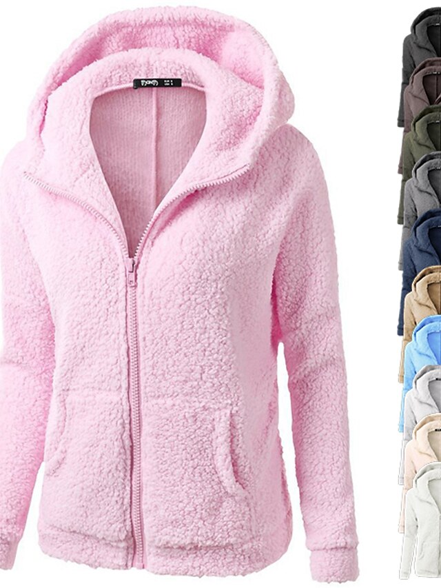  Women's Coat Black White Blue Pink Full Zip Front Zipper Cowl Neck Hoodie Fleece Cotton Solid Color Cute Sport Athleisure Jacket Tracksuit Long Sleeve Warm Soft Comfortable Everyday Use Daily