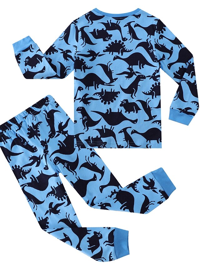  2 Pièces Enfants Garçon Vêtements de nuit Dinosaure Imprimé basique Bleu