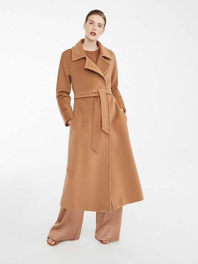  Women's Solid Colored Drawstring Basic Fall & Winter Coat Long Daily Long Sleeve Acrylic Coat Tops Camel