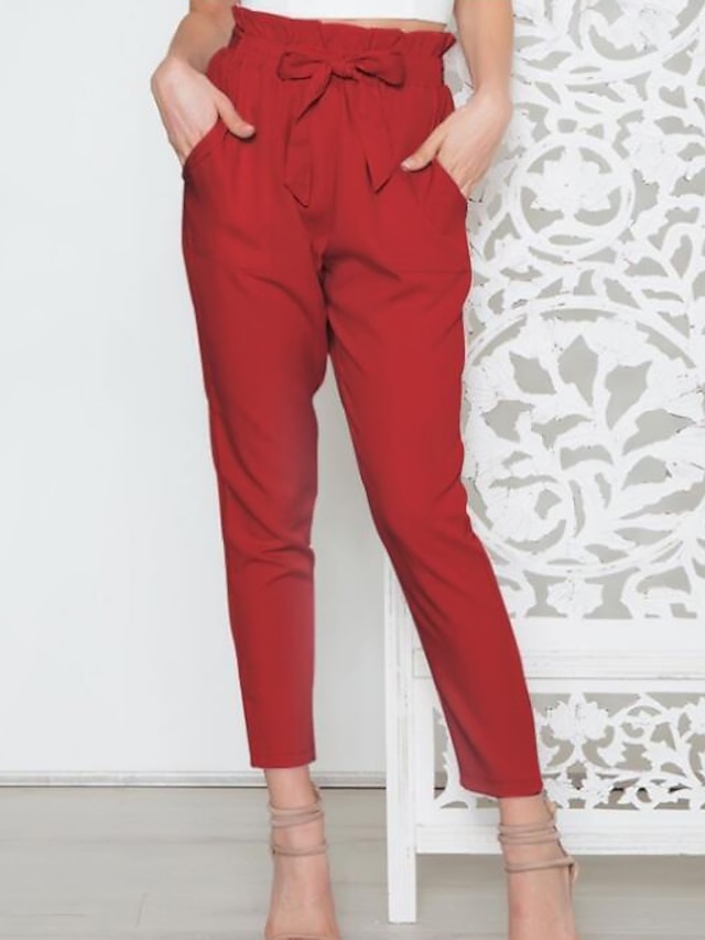  Femme Chino Polyester Couleur Pleine Rose Claire Vert Véronèse Chic et moderne Taille médiale Mollet Quotidien Intérieur