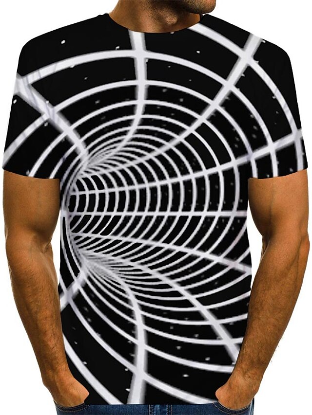  Men's T shirt Tee Shirt Round Neck Graphic Optical Illusion Gray / White Blue Purple Red 3D Print Short Sleeve Print Daily Going out Tops Streetwear
