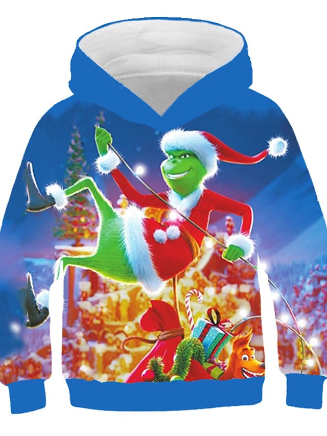  Kids Boys' Hoodie & Sweatshirt Long Sleeve 3D Christmas Print Blue Children Tops Active Basic Christmas