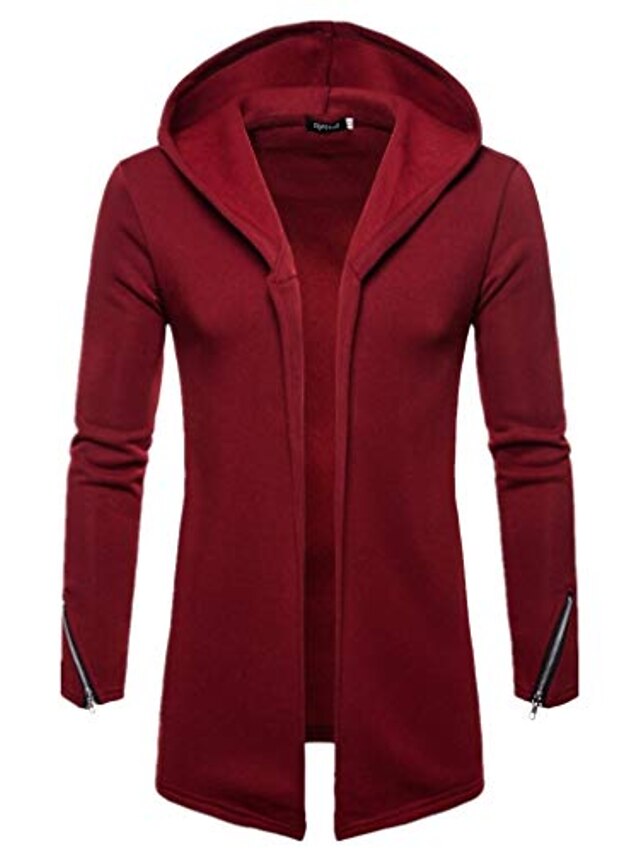  Men's Solid Colored Overcoat Polyester Coat Tops Wine Red