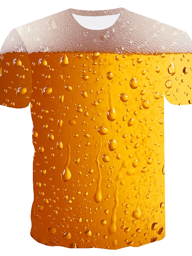  Hombre Camisa Camiseta Bloque de color 3D Cerveza Escote Redondo Amarillo Claro Impresión personalizada Negro Blanco Amarillo Talla Grande Noche Fin de semana Manga Corta Ropa Básico