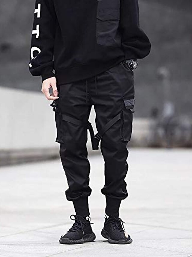  Men's Basic Outdoor Daily Tactical Cargo Pants Solid Colored Full Length Classic Black