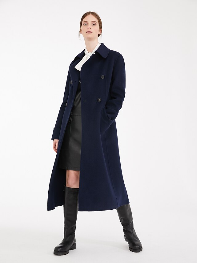  Women's Coat Solid Colored Basic Fall & Winter Long Coat Daily Long Sleeve Jacket Navy Blue / Wool