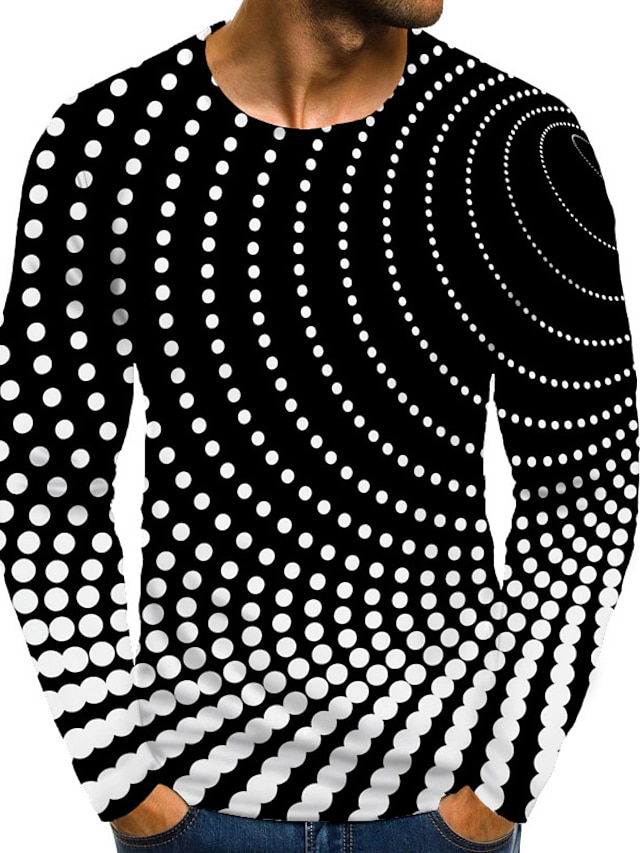  Herre T-shirt Grafisk Prikker Rund hals Lyseblå Safirblå Sort Gul Rød 3D-udskrivning Daglig Langærmet Trykt mønster Tøj Basale