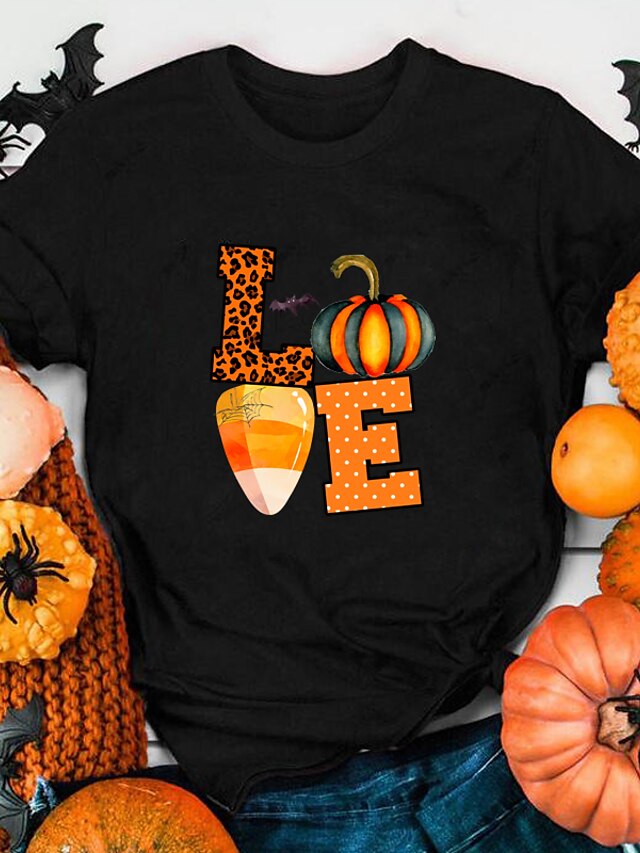  Women's Halloween T shirt Graphic Graphic Prints Pumpkin Round Neck Print Basic Halloween Tops 100% Cotton White Black