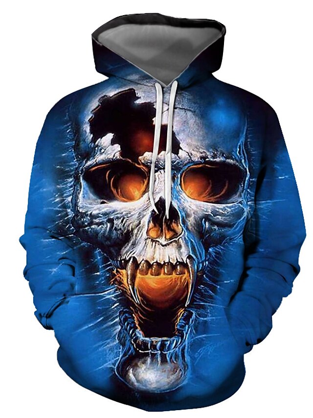  Men's Graphic Skull Pullover Hoodie Sweatshirt 3D Print Halloween Daily Going out Basic Casual Hoodies Sweatshirts  Blue