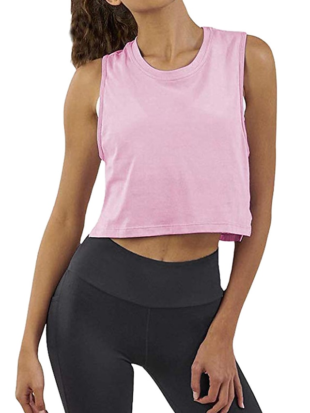  Women's Tank Top Plain Solid Color Round Neck Casual Tops Cotton White Black Pink