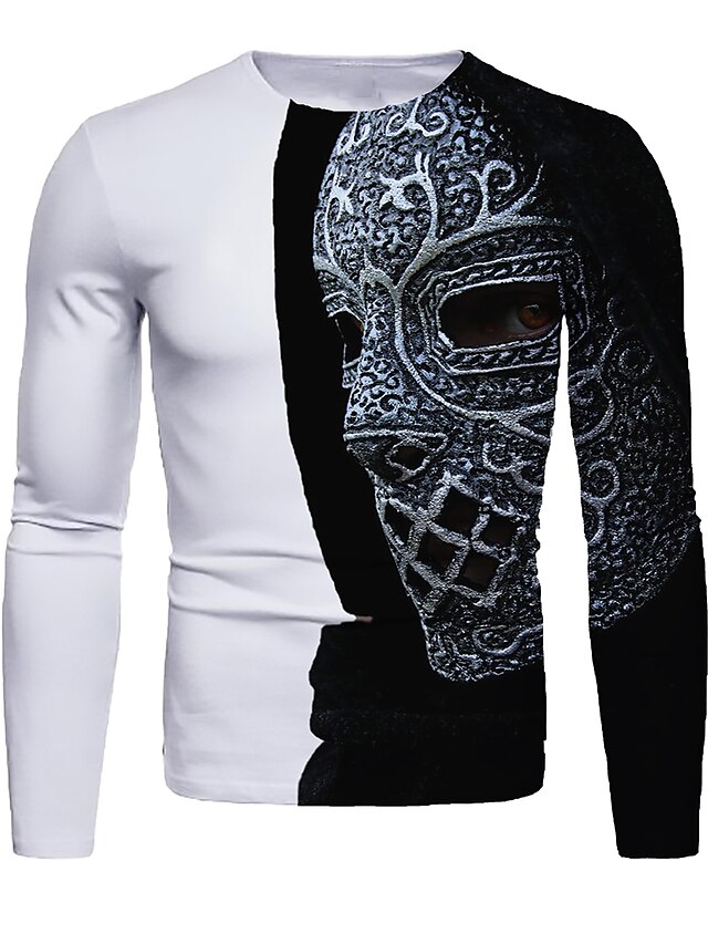  Homme T shirt Tee Graphic 3D Col Rond Noir / Blanc Blanche Bleu Dorée 3D effet du quotidien manche longue Vêtement Tenue basique